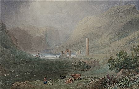 Henry Gastineau : View of St. Kevin’s Church, the Cathedral and the Round Tower at Glendalough, County Wicklow