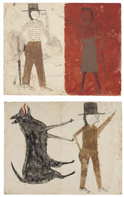 Bill Traylor : Man on White, Woman on Red / Man with Black Dog, double sided, 1939-1942