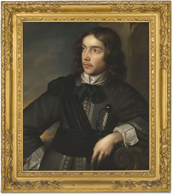 Wallerant Vaillant : Portrait of a gentleman, half-length, in a grey goat and black sash, with a sword