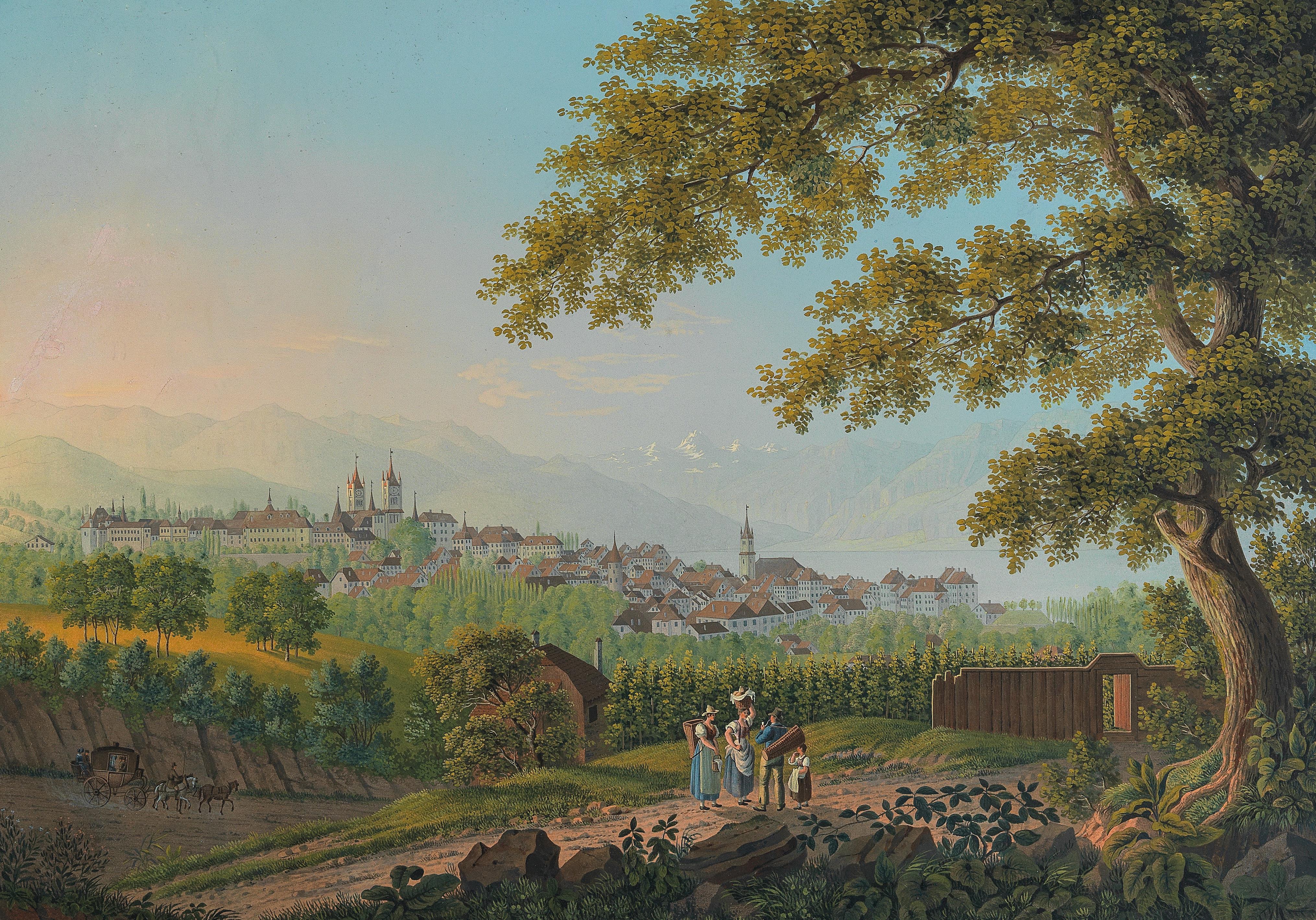 Johann Heinrich Bleuler II : View over Lausanne and Lake Geneva, Mont Blanc in the background