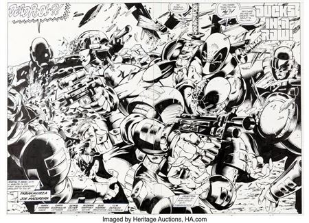 Joe Madureira : Deadpool: The Circle Chase #1 Double Splash Page 2-3 Original Art (Marvel, 1993)