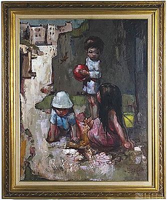 Bernard Locca : A group of children  with a ball