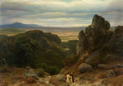 Karl Friedrich Lessing : Landscape with a Castle and Two Monks