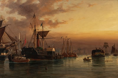 Richard Henry Nibbs : European Harbor at Dusk