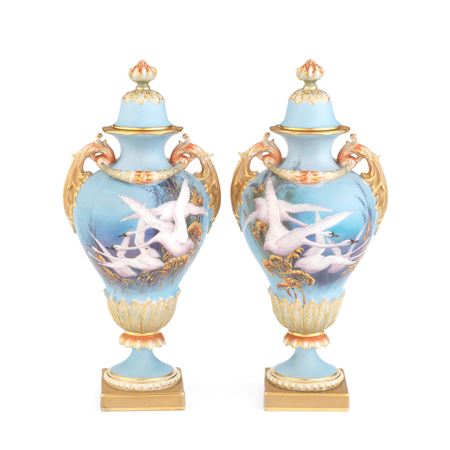 Charles Henry Clifford Baldwyn : A PAIR OF ROYAL WORCESTER VASES AND COVERS