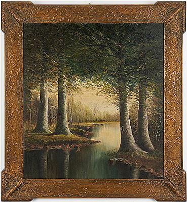 William Washington Girard : Tennessee landscape painting depicting a stream flowing through a grove of beech trees.