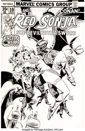 Frank Thorne : Red Sonja #10 Cover Original Art (Marvel, 1978)