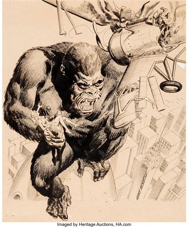 Gray Morrow : Gray Morrow The Monster Times #1 Cover 'King Kong' Scene Original Art and Reading Copy (Monster Times Publ., 1972)