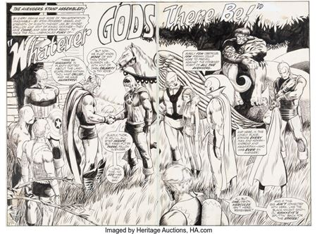 Barry Windsor-Smith : Avengers #100 Double Splash Page 5-6 Original Art (Marvel, 1972)