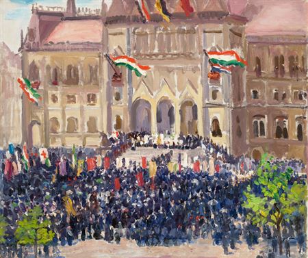 Lajos Szlanyi : Celebrations in front of the Parliament