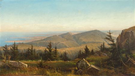 Gilbert Davis Munger : 'Mount Tamalpais with a View of San Francisco Bay, CA (A Glimpse of the Pacific), ca. 1870'