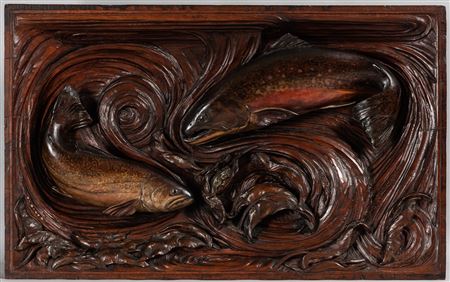 Leander Plummer II : Carved 'Relief Painting' of Two Trout