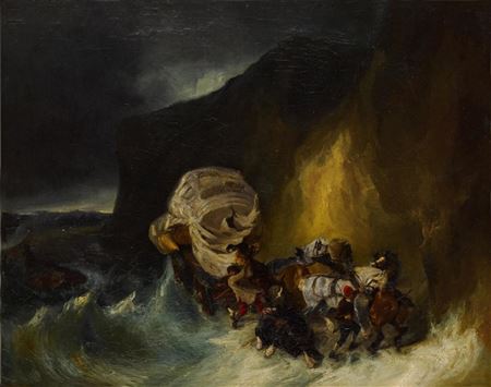 Eugene Gabriel Louis Isabey : Caravan Caught in a Storm Along the Shore