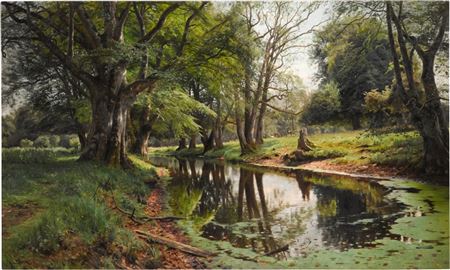 Peder Mork Monsted : A Woodland Stream on a Summer Day