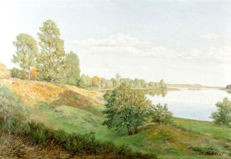 Carl Schildt : Hamburg evening sun.- Summer landscape in the evening light.