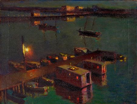 Charles Rollo Peters : Houseboats and Wharf Nocturne