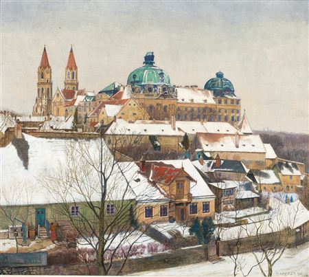 Max Kahrer : Blick auf Stift Klosterneuburg im Winter / View of Klosterneuburg Abbey in the Winter