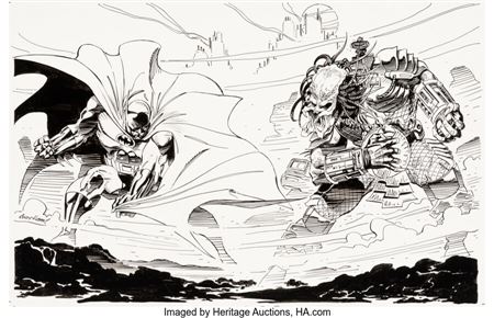 Andy (Andrew) Kubert : Andy Kubert - Batman vs. Predator Promotional Original Art (DC/Dark Horse, 1991)