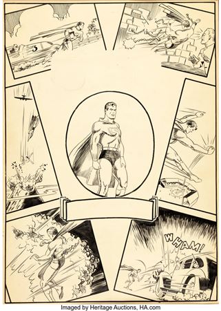 Joe Shuster : Joe Shuster Studio Superman Frontispiece Illustration Original Art (DC, c. 1939-41)