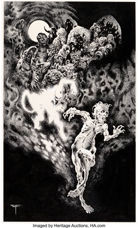 Stephen Fabian : Stephen Fabian The Occult Lovecraft 'The Horror at Red Hook' Illustration Original Art (Gerry de la Ree, 1975)