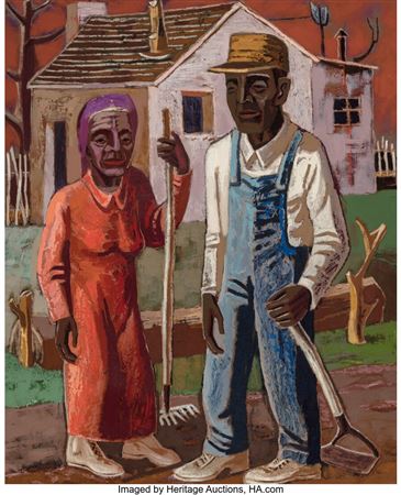 William Lester : Old Man & Woman Planting Garden