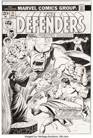 Sal Buscema : Sal Buscema The Defenders #11 Cover Original Art (Marvel, 1973)