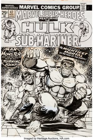 Jim Starlin : Jim Starlin Marvel Super-Heroes #47 Hulk Cover Original Art (Marvel, 1974)