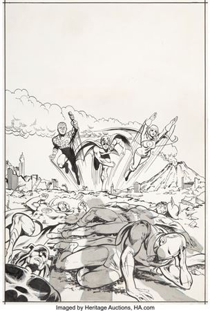 Mike Grell : Mike Grell All-Star Comics #58 Power Girl Cover Original Art (DC, 1976)