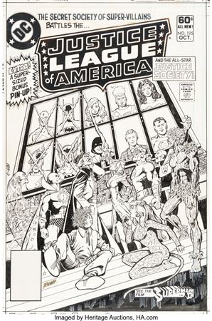 George Perez : George Pérez Justice League of America #195 Cover Original Art (DC, 1981)