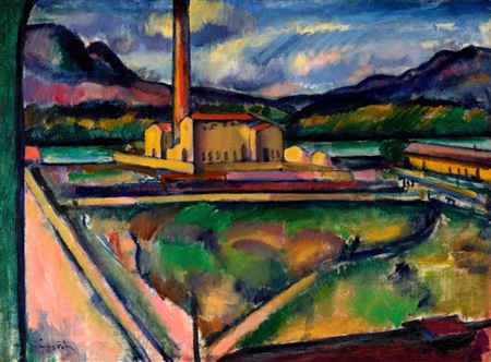 Odon Marffy : Zegebény, View from the Studio (Landscape with Chimney, Brick Factory in Zebegény), c. 1910