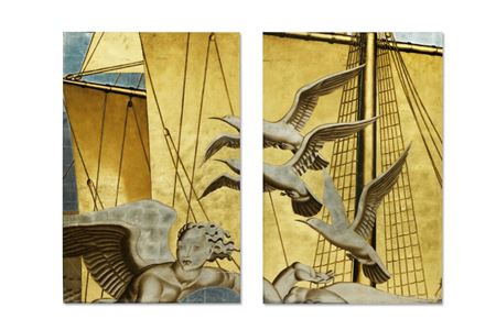 Jean Theodore Dupas : Two Panels from 'The Birth of Aphrodite' Mural from the Grand Salon of the S.S. Normandie