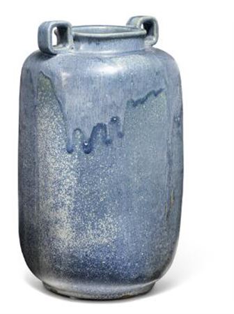 Arne Bang : A large stoneware vase modelled in four-sided shape and with two small, four-sided handles.