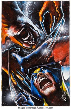 Mark Texeira : Mark Texeira Sabretooth #3 Cover Painting Wolverine Original Art (Marvel, 1993)