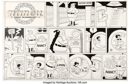 Ernie (Ernest Paul) Bushmiller : Ernie Bushmiller Nancy Sunday Comic Strip Original Art dated 12-19-43 (United Feature Syndicate, 1943)