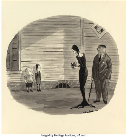 Charles Addams : 'All Right, Children, A Nice Big Sneer , Now,' Addams Family cartoon