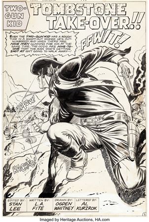 Ogden Whitney : Ogden Whitney Kid Colt Outlaw #141 Two-Gun Kid Splash Page 1 Original Art (Marvel, 1969)