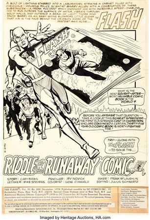 Irving Novick : Flash #268 Complete 17-Page Story 'Riddle of the Runaway Comic' Original Art (DC, 1978)