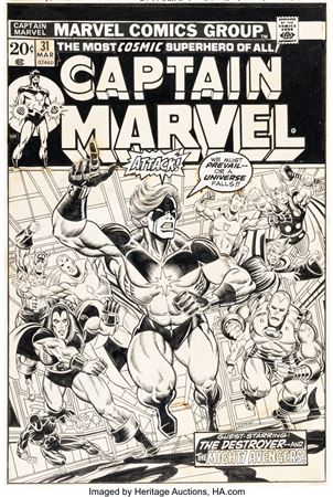 Jim Starlin : Captain Marvel #31 Cover Original Art (Marvel, 1974)