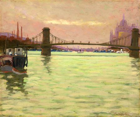 Kalmar Kato : Budapest, Danube, Chain Bridge, c. 1920