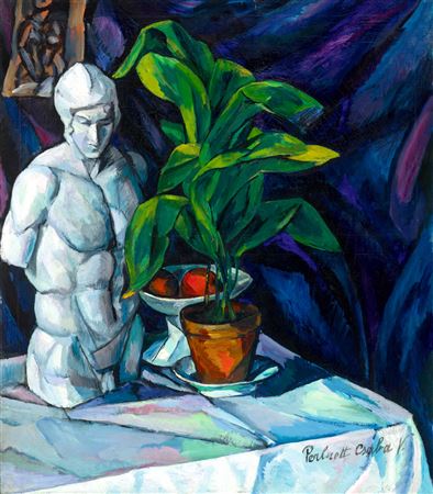 Vilmos Perlrott Csaba : Still Life with Matisse Painting and Statue (Still Life with Statue)