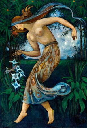 Jeno Remsey : Art Nouveau Female Nude (Bluebell, Stars, Dragonfly…), 1917