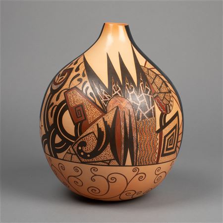 Les Namingha : Polychrome Asymmetric Vase with Arrows