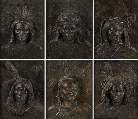 Edward Kemeys : Black Hawk, Big Snake, Chicagou, Keokuk, Hairy Bear, and Little Panther: Six Bronze Reliefs