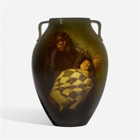 Grace Young : Standard Glaze Native American portrait vase with mother and child