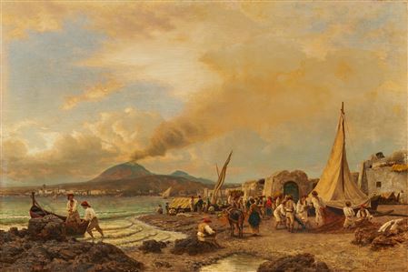 Albert Arnz : Fish Market on a Beach outside Naples