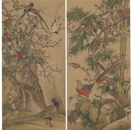 Tani Buncho : Hyakucho-zu (Hundreds of birds) (Pair)