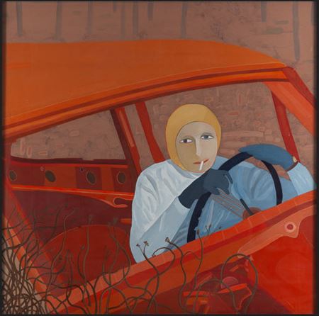 Ewa Kuryluk : Self-portrait with a cigarette ('In the car I'), 1975