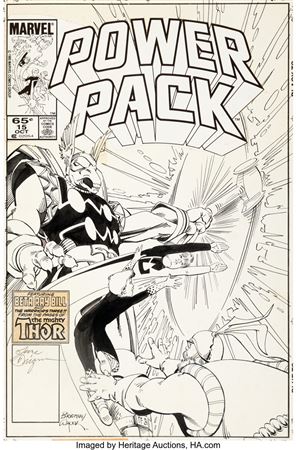 June Brigman : Power Pack #15 Beta Ray Bill Cover Original Art (Marvel, 1985)