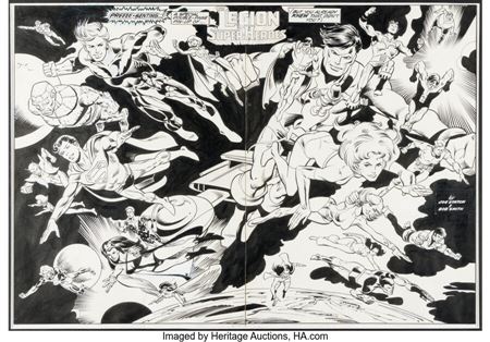 Joe Staton : Legion of Super-Heroes #280 Double-Page Pin-Up Original Art (DC, 1981)