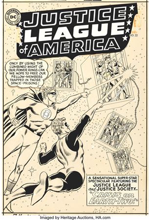 Murphy Anderson : Murphy Anderson Justice League of America #22 JLA/JSA Team-Up Cover Original Art (DC, 1963)